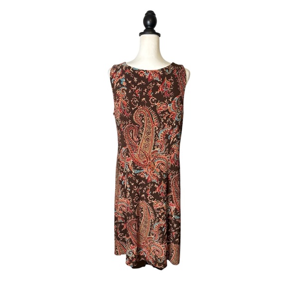 Lauren Ralph Lauren Sleeveless Paisley Faux Wrap Dress Size XL Jersey Stretch - Picture 5 of 13